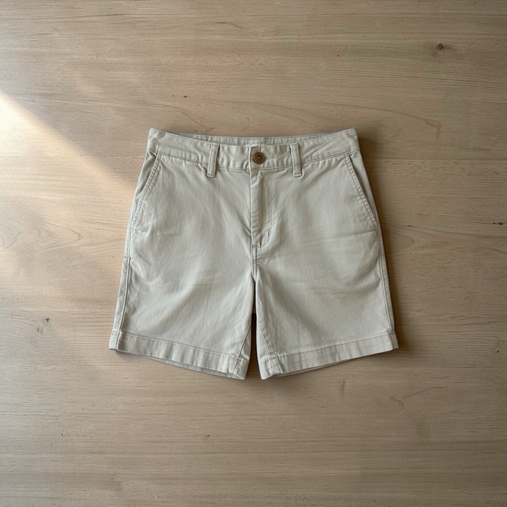 American Eagle Men’s Khaki Chino Shorts Size 32 Flat Front Classic Casual Beige